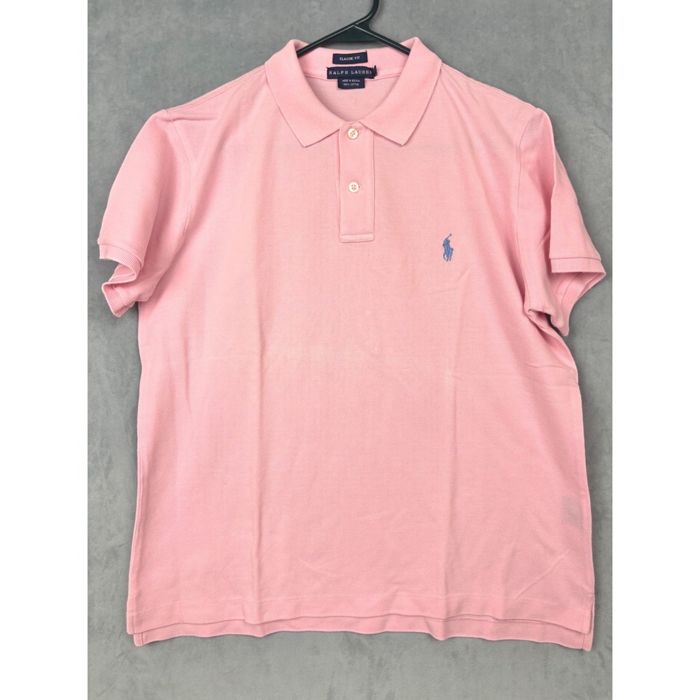 Ralph Lauren Kids Pink Classic Fit Cotton Polo Shirt Size L Blue Pony Logo